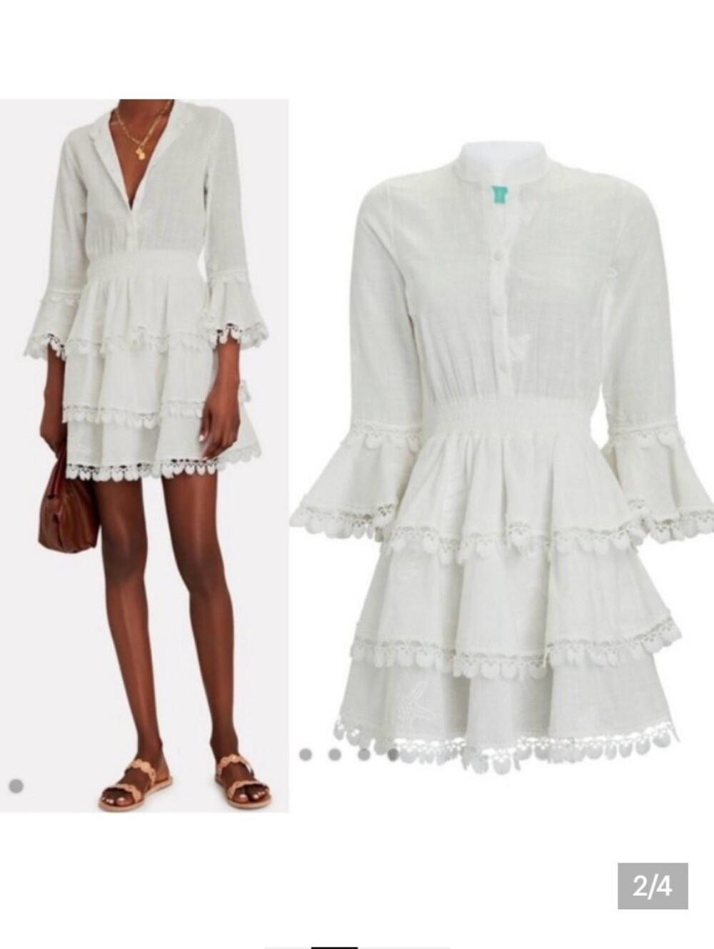WAIMARI Calamaro White Tiered Lace Mini Dress Size S